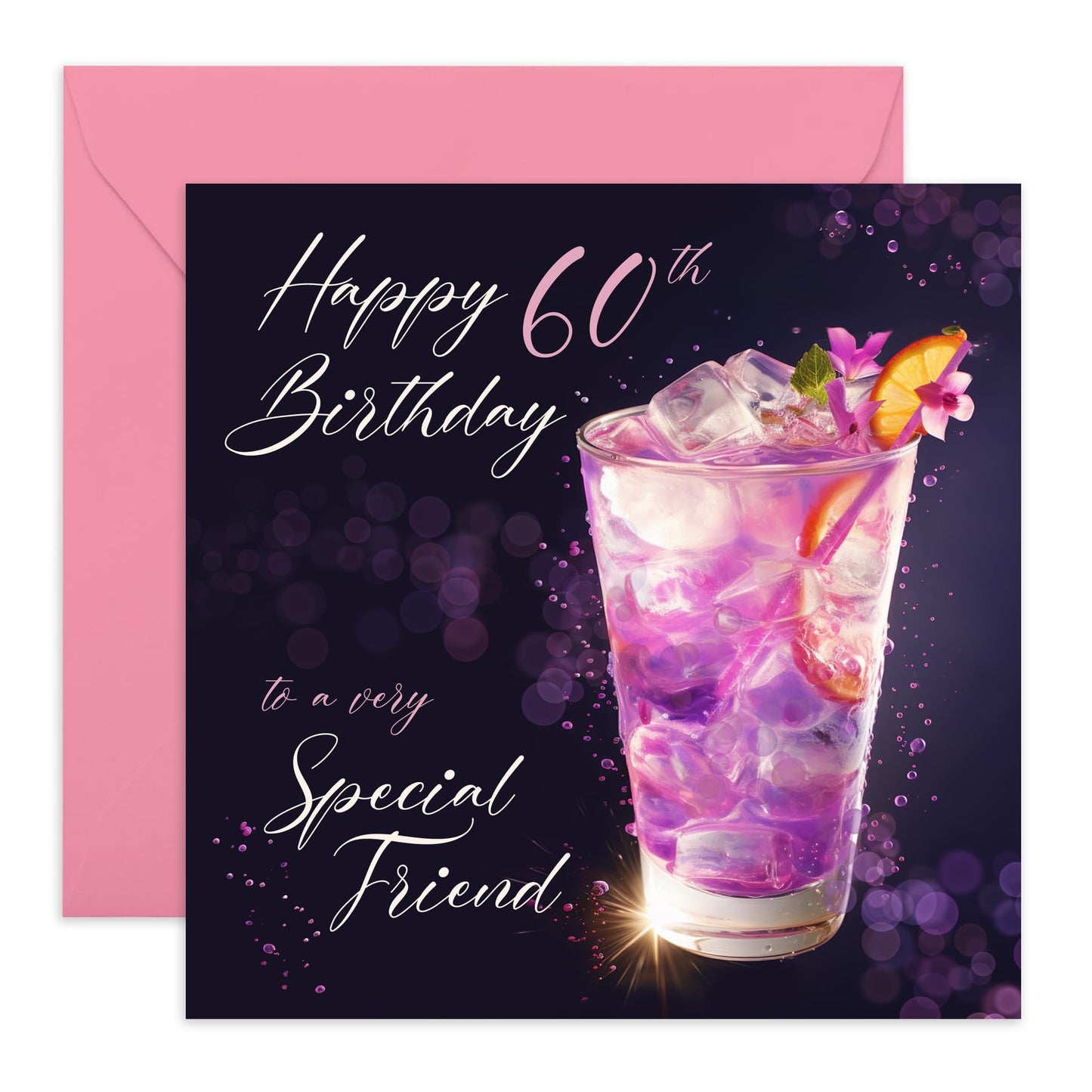 Happy 60th Birthday Cards For Her - Happy 60th Birthday Cocktail Friend - Sixty Year Old Birthday Cards - Gift For Special Friend - Comes With Fun Stickers By Central 23