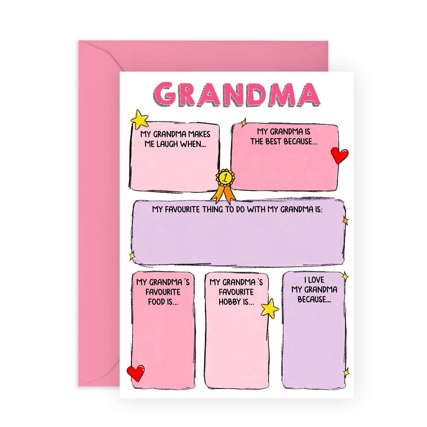 Customized Greeting Card - 'I LOVE MY GRANDMA FILL IN YOURSELF' - Appreciation and Thank You Gift for Granny, Nana, Nan, Grandparent, Her, Women - Mothers Day - Comes With Stickers