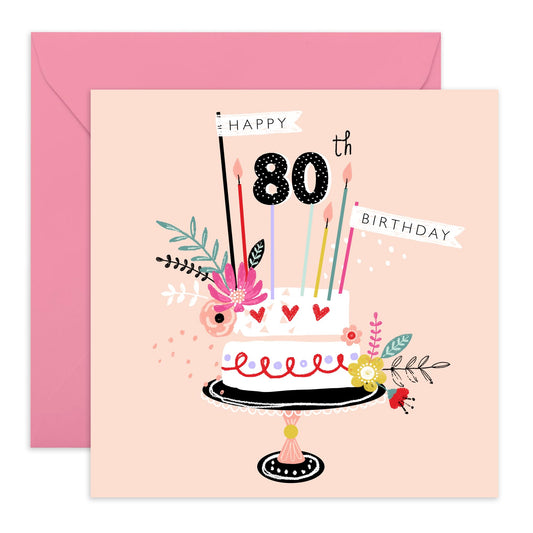 80th Birthday Card For Grandmum - 80th Birthday Cake - Grandma Birthday Greeting Card - Gifts For Her - Happy Eightieth Birthday Cards Grandmother - Comes With Fun Stickers By Central 23