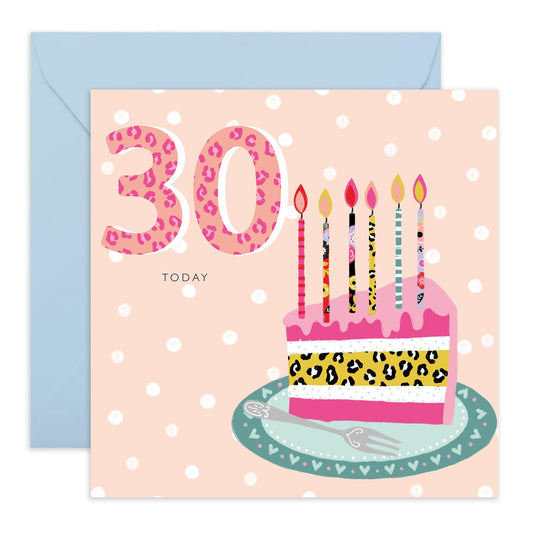 30th Birthday Card For Women - Leopard Cupcake 30th Birthday - Wife Mum Mummy - Gift From Husband Daughter Niece - Happy Thirtieth Birthday Greeting Card - Comes With Stickers By Central 23