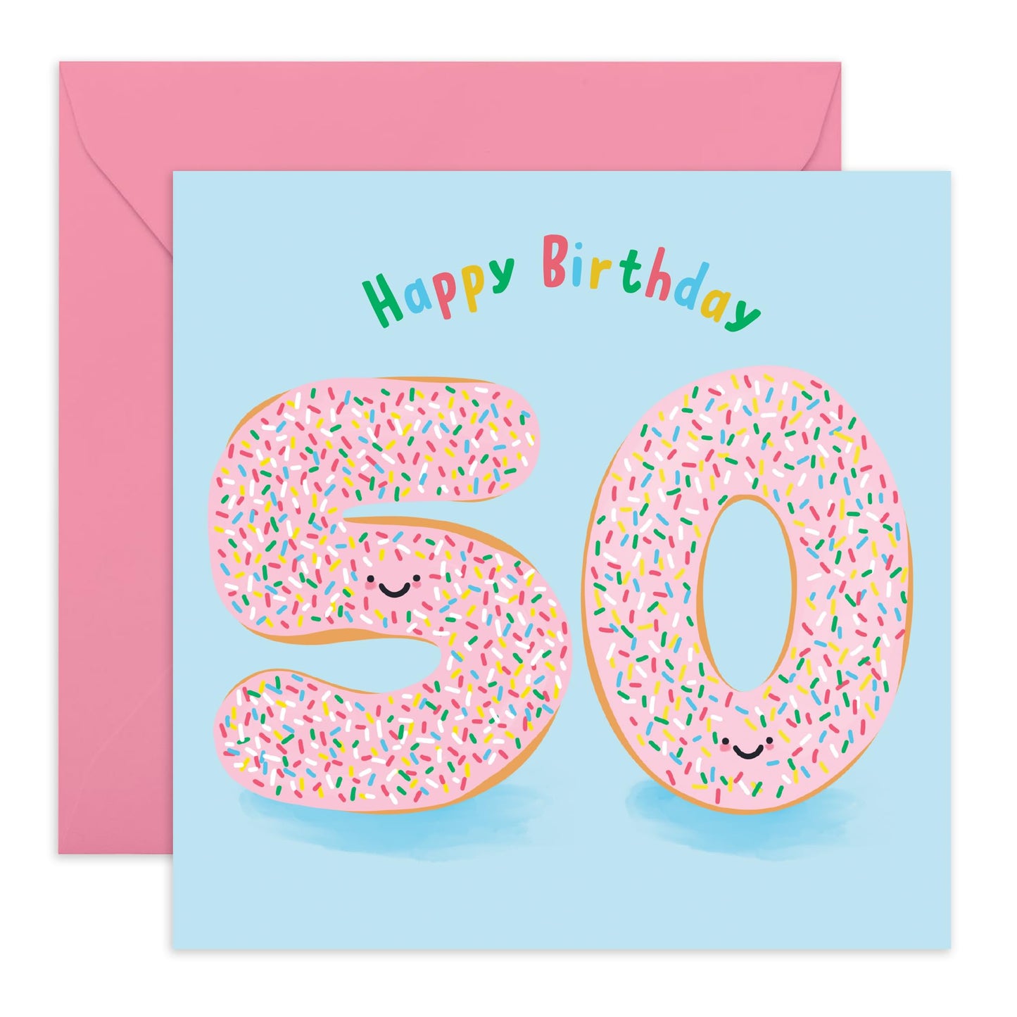50th Birthday Card Women Men - Donut Age 50 - Birthday Greeting Card - Wife Husband - Brother Sister - Happy Fiftieth Birthday Greeting Card Friend - Comes With Fun Stickers - By Central 23