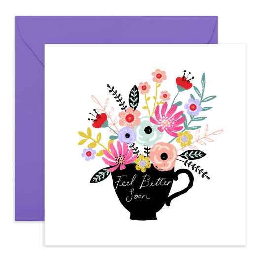 Speedy Recovery Card And Envelope - Get Well 9 - Get Well Soon Him Her - Floral Greeting Card - For Girl Friend - Encouragement Cards For Men Women - Feel Better - Comes With Stickers - By Central 23