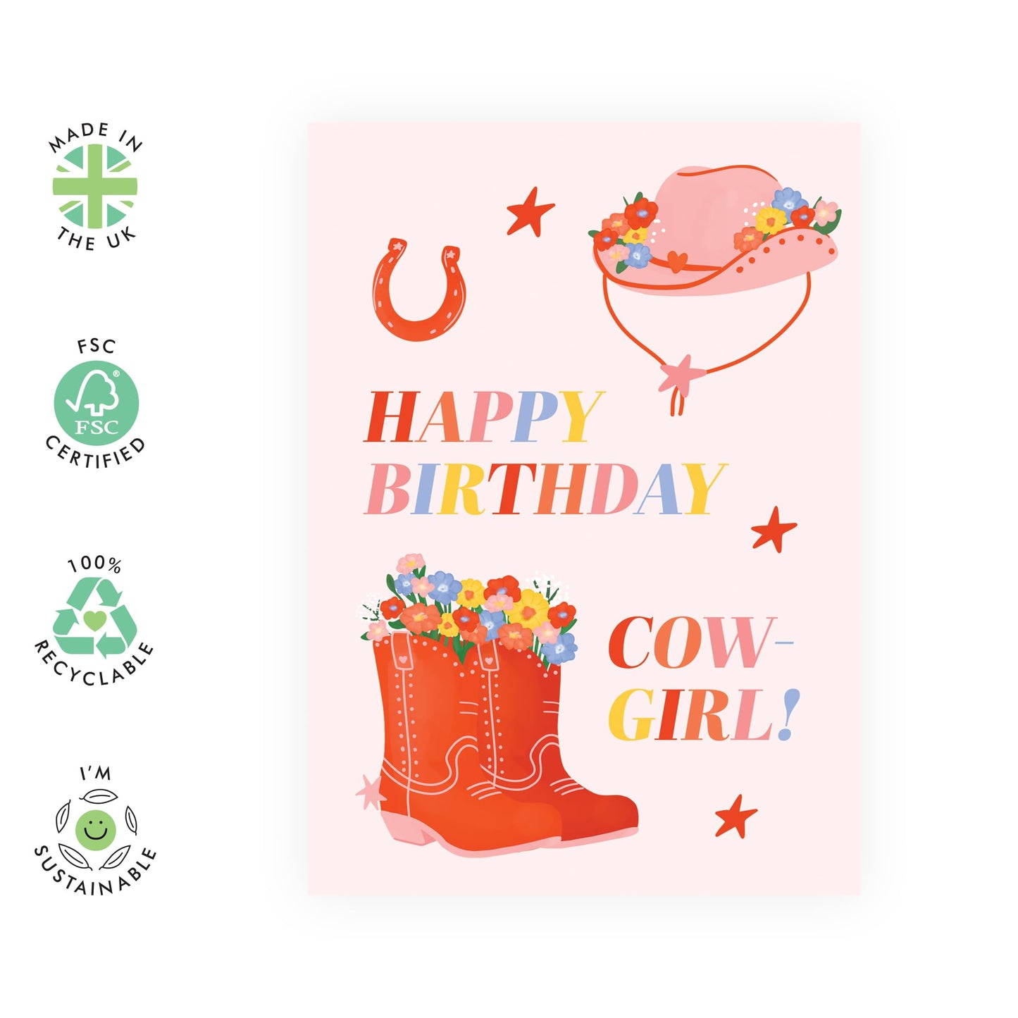 Country Girl Happy Birthday Card - 'Cowgirl Floral Boots' - Gifts for Best Friends, Besties, BFF,Girlfriends, Sister, Sis, Co-workers, Gals - Yeehaw - Comes with Fun Stickers