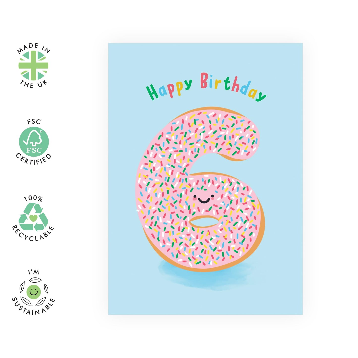 6th Birthday Card Boys Girls- Donut Age 6 - Toddler Milestone Cards Age Six Year Old - Sixth Birthday Cards - Donut - Gifts For Son Daughter Niece Nephew - Comes With Sticker By Central 23