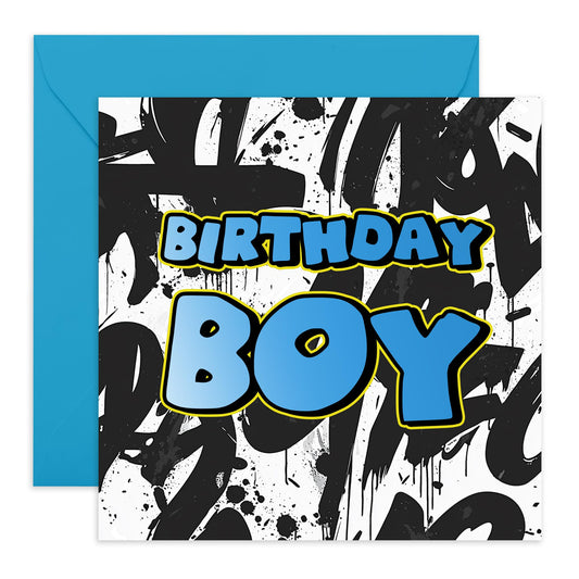 Grafitti Birthday Card - 'Birthday Boy' - Gifts for Best Friends, Bruv, Mate, Lads, Besties, BFF, Co-workers, Colleagues, Family, Boys - Spray Painted- Comes with Fun Stickers