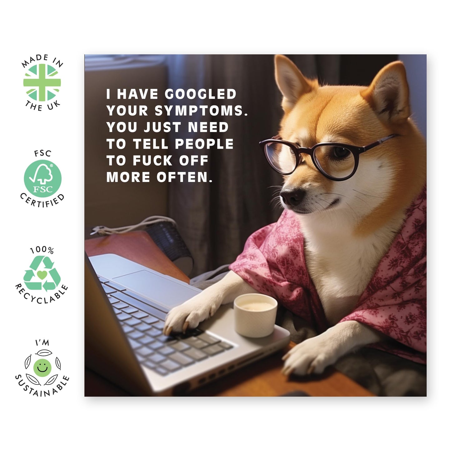 Dog Dad Cards - Dog Happy Birthday Card - Shiba Googling Symptoms - Funny Birthday Cards - Gifts For Men And Women - Cute Dog Greeting Cards For Him Her - Comes With Fun Stickers - By Central 23