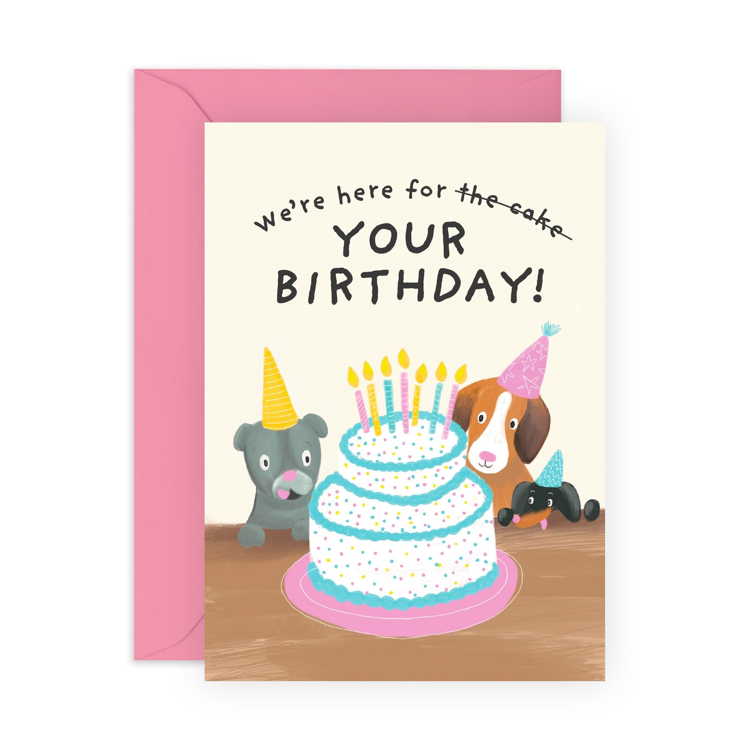 Dog Birthday Card For Fur Mum Dad - Here For The Cake/ Your Birthday - Happy Birthday Cards From The Pet - Animals Doggo Puppy Gifts for Him Her - Comes With Fun Stickers By Central 23