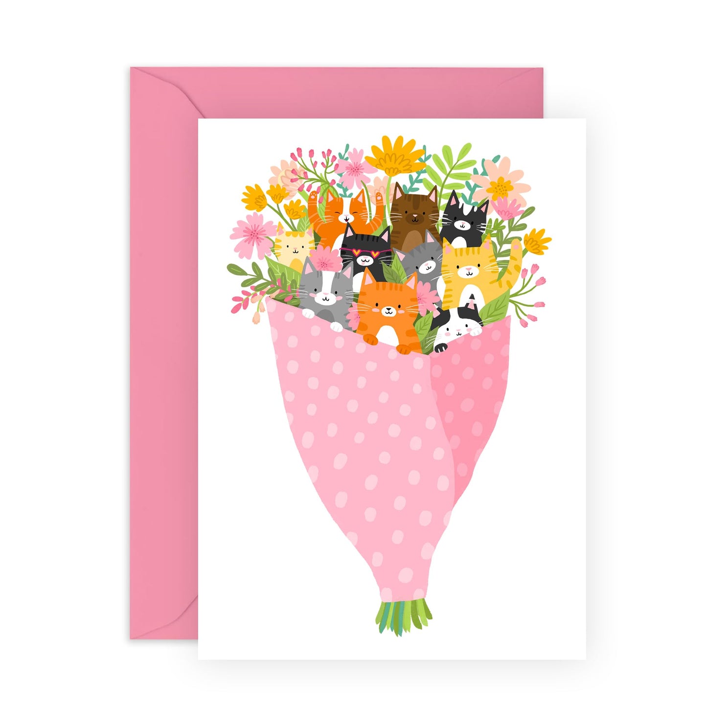 Cute Cat Birthday Card - Cat Bouquet Flowers - Mothers Day Gifts - Sweet Greeting Cards For Him Her Men Women Cat Lady Fur Mum, Mummy Ma Her Wife - Quirky Gifts For Friends - Comes With Stickers