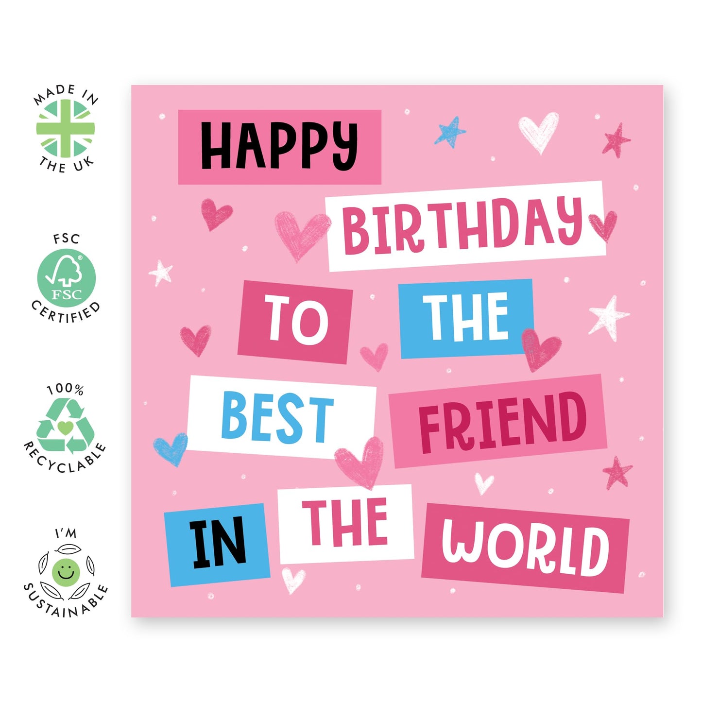 Friend Birthday Card Female - To The Best Friend In The World - Sweet Birthday Cards For Women - For Bestie BFF - Friendship Gifts For Birthday - Comes With Stickers - By Central 23