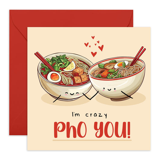 Husband Wife Greeting Cards - I'm Crazy Pho You - I Like Your Face - Valentines Day Card Girlfriend Boyfriend - Anniversary Card Couple - Comes With Stickers By Central 23