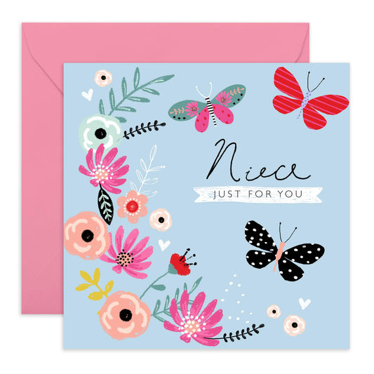 Niece Birthday Card From Aunt - Just For You - Flower Card - Sweet Greeting Cards - Wedding Christmas Appreciation Mother's Day - Floral Gifts For Her - Comes With Stickers By Central 23`