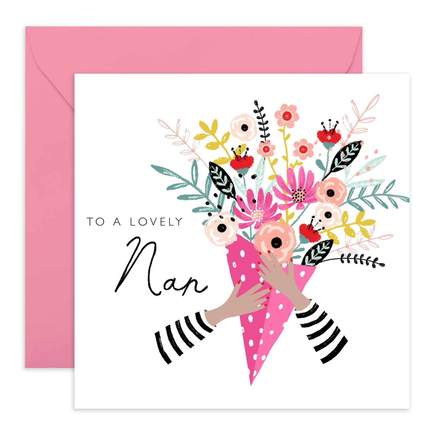 Nan Birthday Card For Women - Floral Bouquet Card For Her - Pretty Greeting Cards - Happy Birthday Card For Nana Granny Grandmother - Flower Card Gifts - Comes With Stickers By Central 23