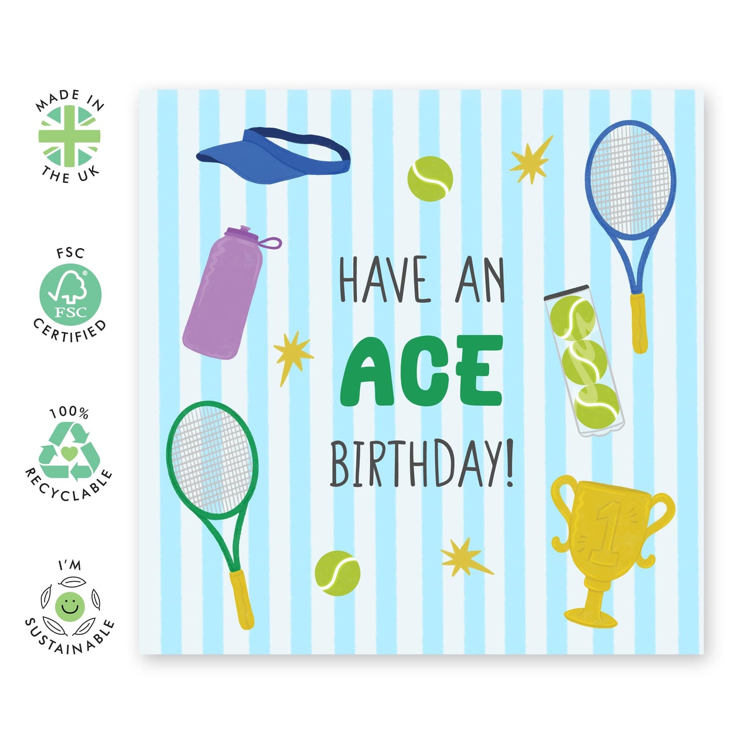 Birthday Card For Boys- 'Have An Ace Birthday' - Gifts for Gifts for Son, Nephew, Grandson, Cousin, Bruv, Brother, Kids, Children - Tennis Ball Player - Comes with Fun Stickers