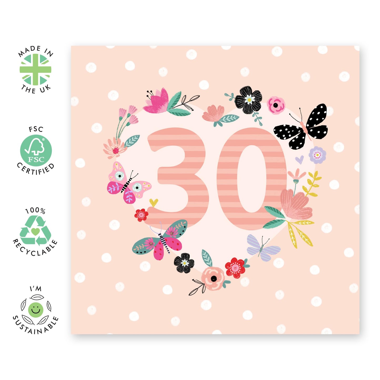30th Birthday Card For Her - 30th Birthday Butterfly Heart - Wife Mum Mummy - Gift From Husband Daughter Niece - Bday Card - Happy Thirtieth Birthday Greeting Card - Comes With Stickers By Central 23