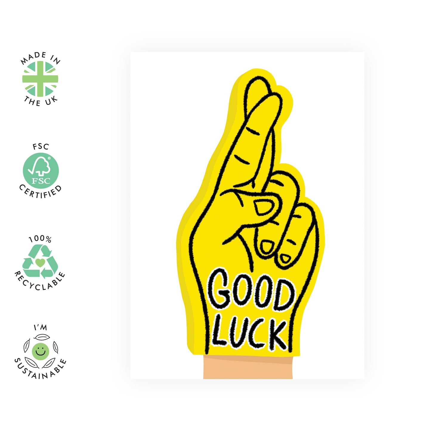 Encouragement Greeting Card - 'Good Luck' - Encouraging Gifts for Best Friends, Besties, BFF, Sister, Co-workers, Colleagues, Mates, Family - Fingers Crossed - Comes with Fun Stickers