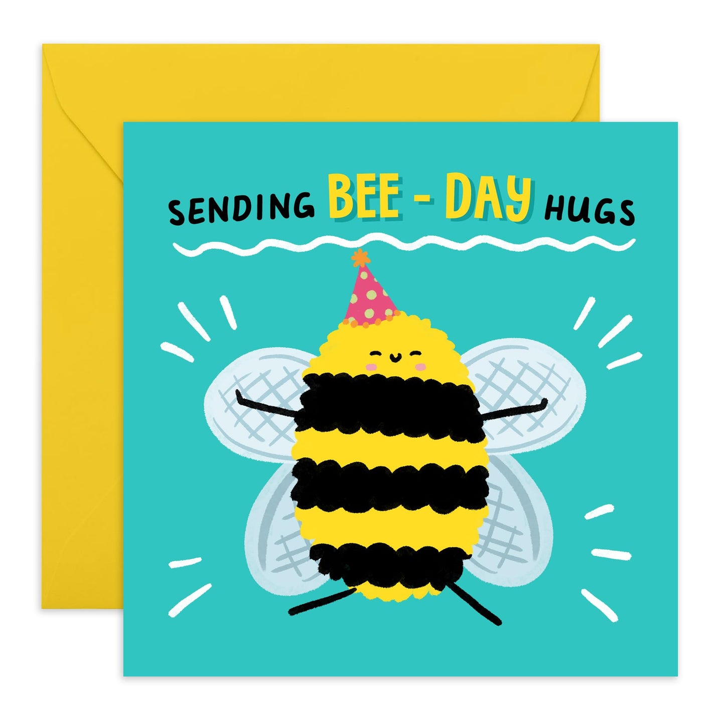 Bee Birthday Cards For Men And Women - Sending Bee Day Hugs Birthday - Funny Birthday Card For Friends - Kids Birthday Card For Son Daughter - Cheeky Gifts - Comes With Fun Stickers - By Cetral 23