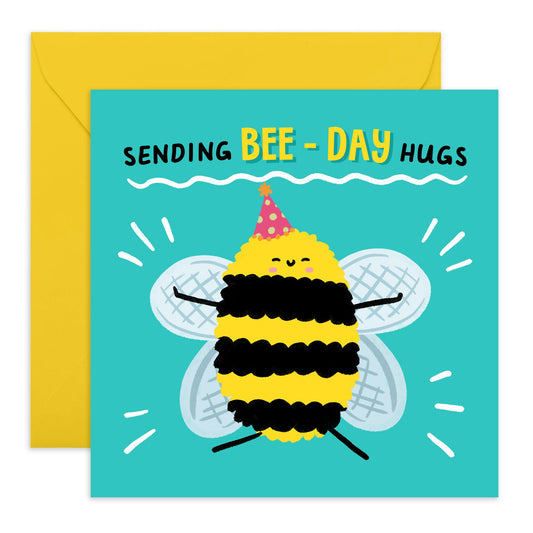 Bee Birthday Cards For Men And Women - Sending Bee Day Hugs Birthday - Funny Birthday Card For Friends - Kids Birthday Card For Son Daughter - Cheeky Gifts - Comes With Fun Stickers - By Cetral 23
