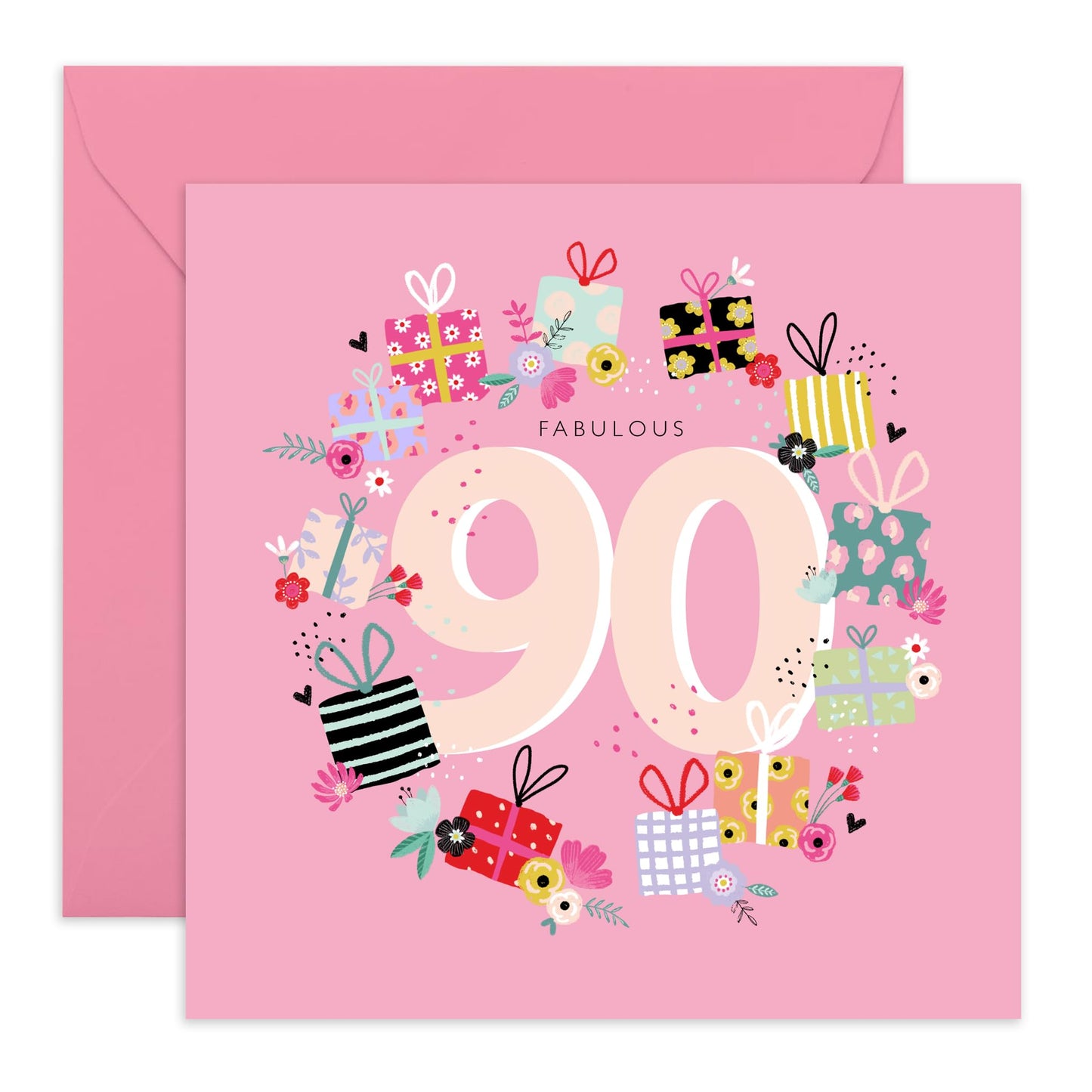 Fabulous Birthday Card For Her - Age Ninety - 90th Birthday Card For Grandma - Pretty Floral Cards For Her Ninetieth - Gifts For Mum Wife Aunt - Comes With Stickers By Central 23
