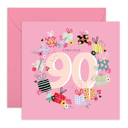 Fabulous Birthday Card For Her - Age Ninety - 90th Birthday Card For Grandma - Pretty Floral Cards For Her Ninetieth - Gifts For Mum Wife Aunt - Comes With Stickers By Central 23