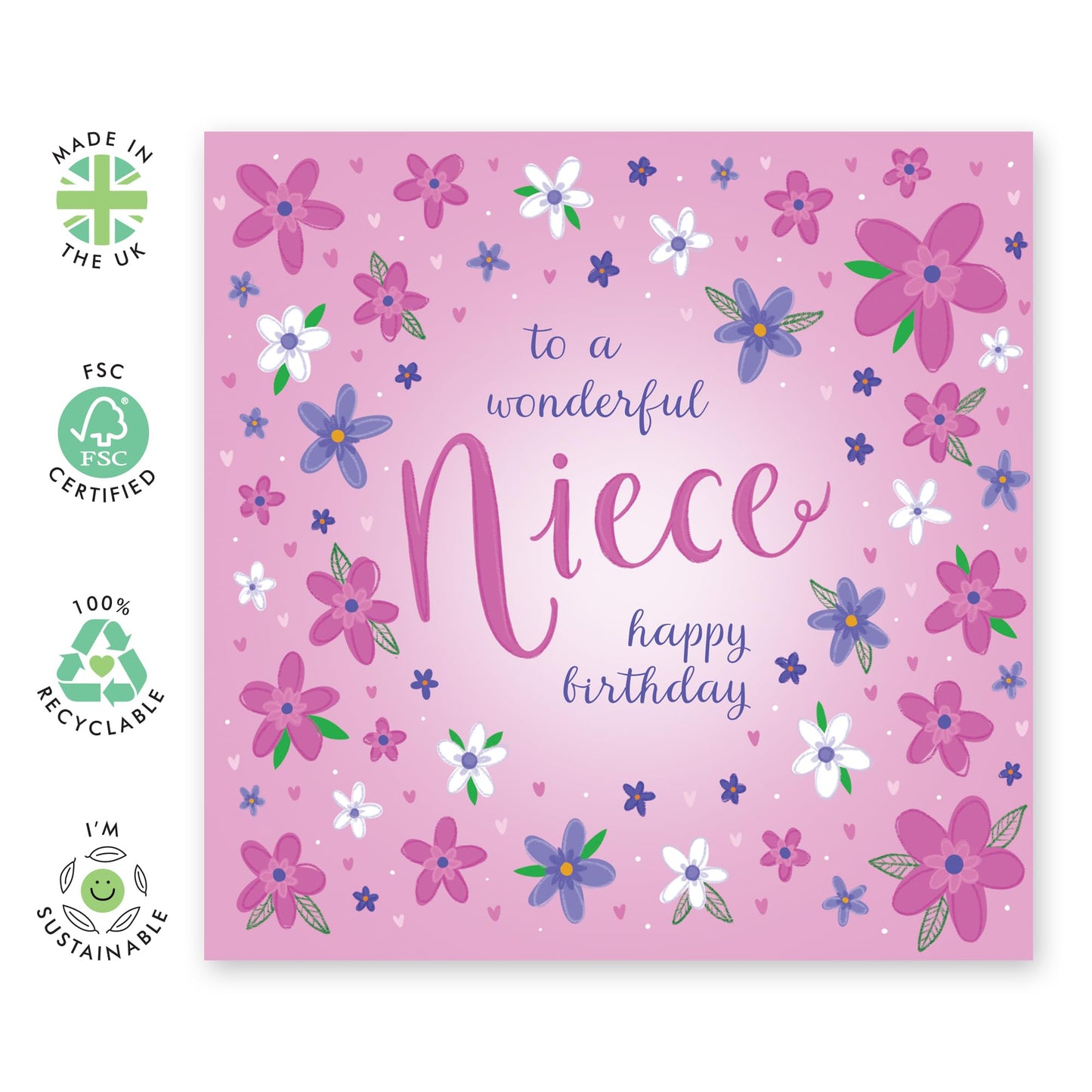 Niece Birthday Card - To A Wonderful Niece - Floral Birthday Cards For Women - Girls Birthday Cards - Gifts For Her From Auntie Or Uncle - Comes With Stickers - By Central 23