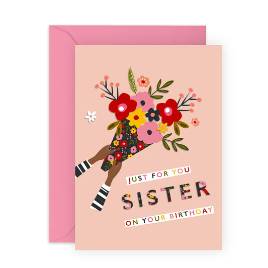 Sister Birthday Card - Sister Floral Bouquet - Floral Birthday Card - Pretty Floral Greeting Cards For Women - Gifts For Female - Flower - Gift For Women Her - Comes With Fun Stickers - By Central 23