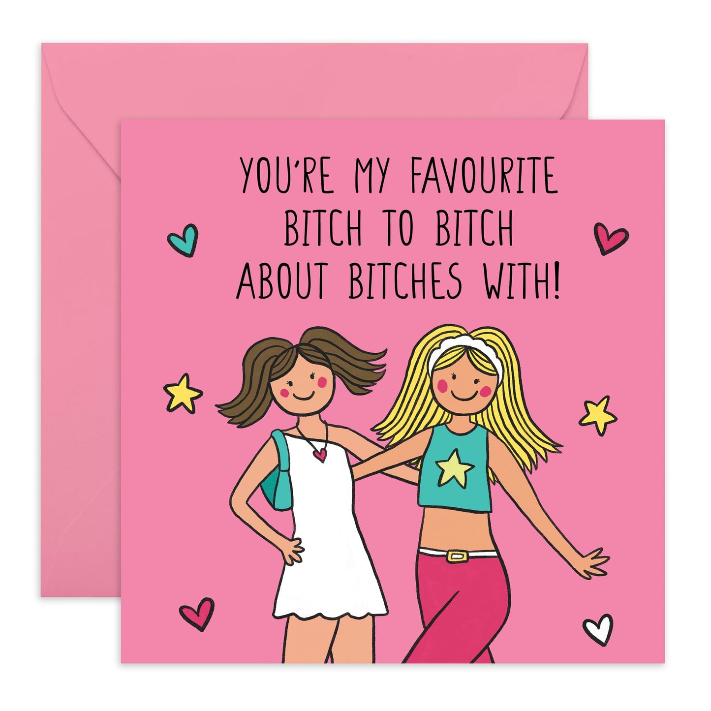 Funny Happy Birthday Card - 'Fav B*tch Friend' - Gifts for Gifts for Girlfriends, Gals, Besties, Best Friend, BFF Sisters, Siblings, Her, Girls - BFF Gossips - Comes with Fun Stickers