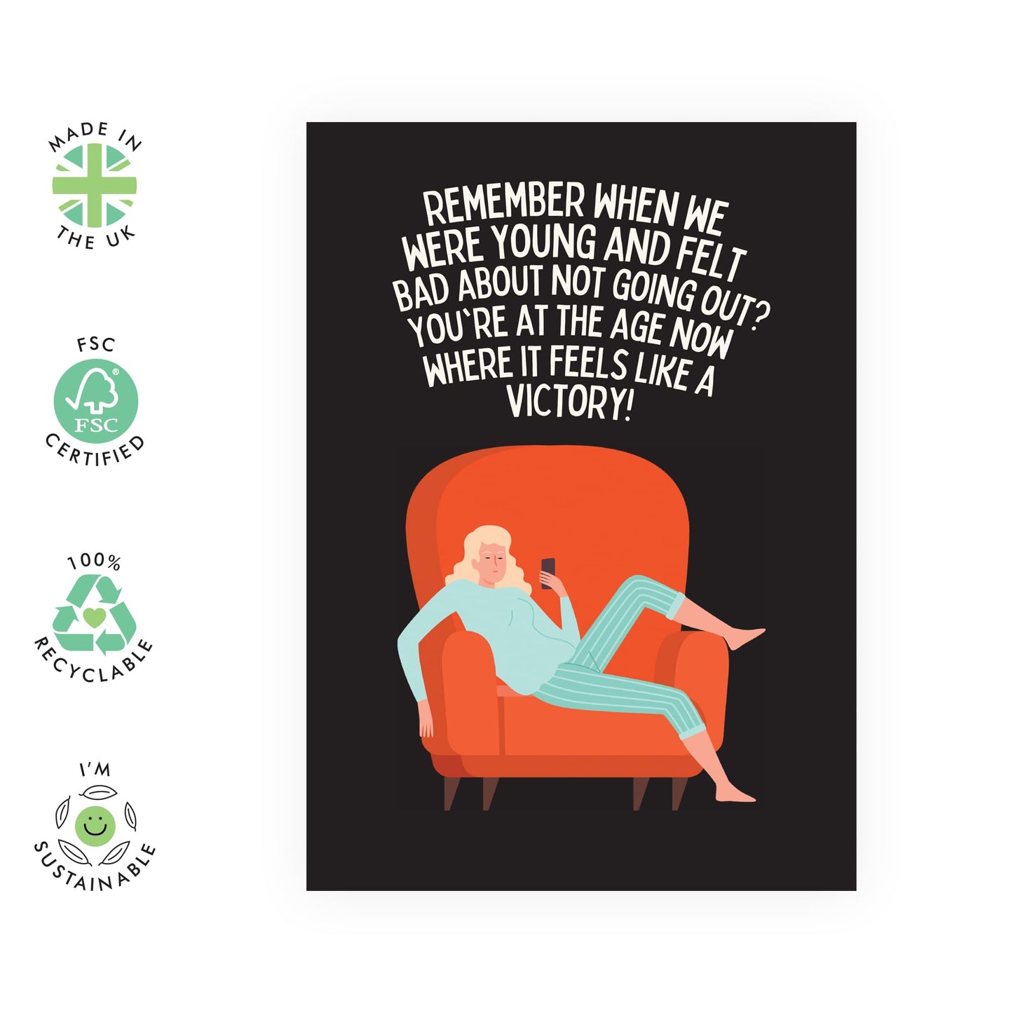 Humorous Birthday Card - 'NOT GOING OUT VICTORY' - Celebrate with a Playful Nod to Enjoying the Comforts of Home - Fun Way to Celebrate Their Birthday - Includes Envelope and Stickers by Central 23