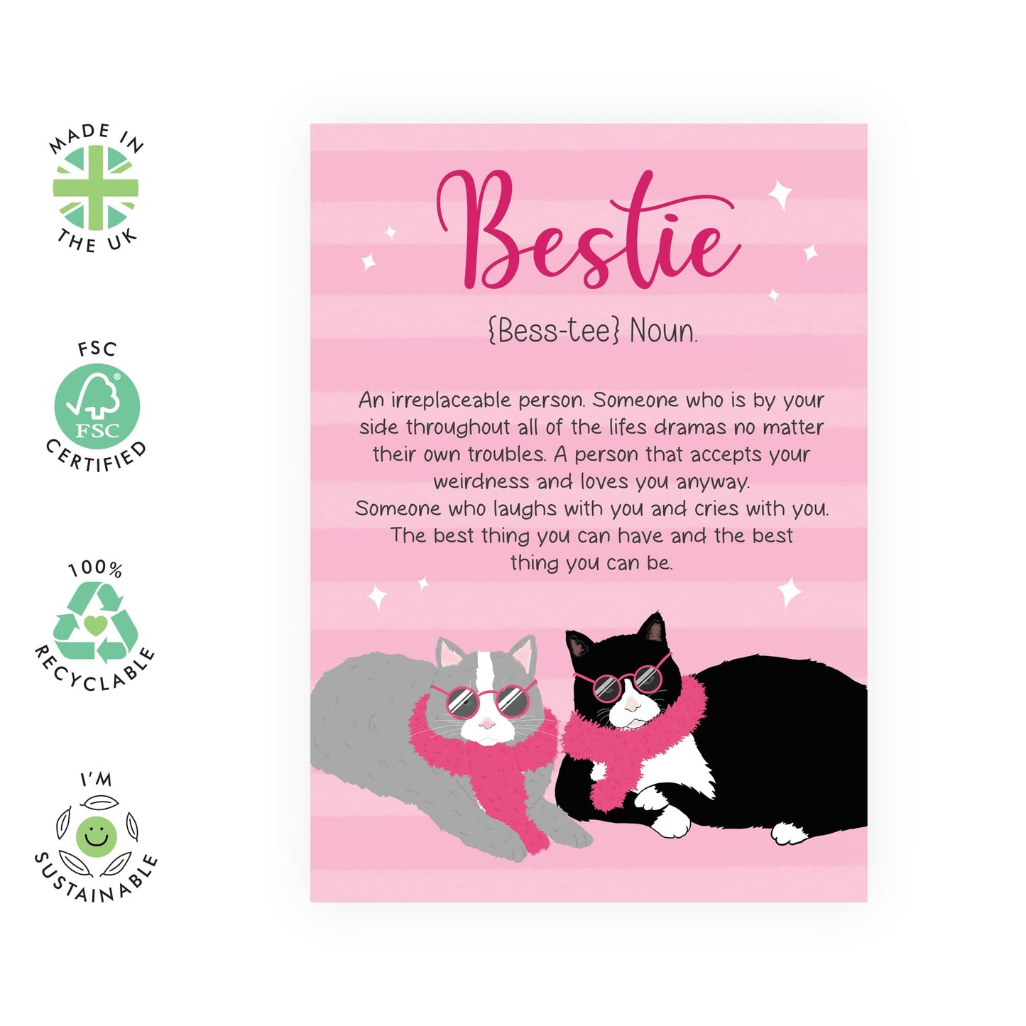 Greeting Card - 'BESTIE CATS FABULOUS' - Perfect for Celebrating a Fabulous Friendship with a Fun Twist - Ideal for Best Friends, Cat Lovers, and Fabulous Duos - Comes with Stickers By Central 23