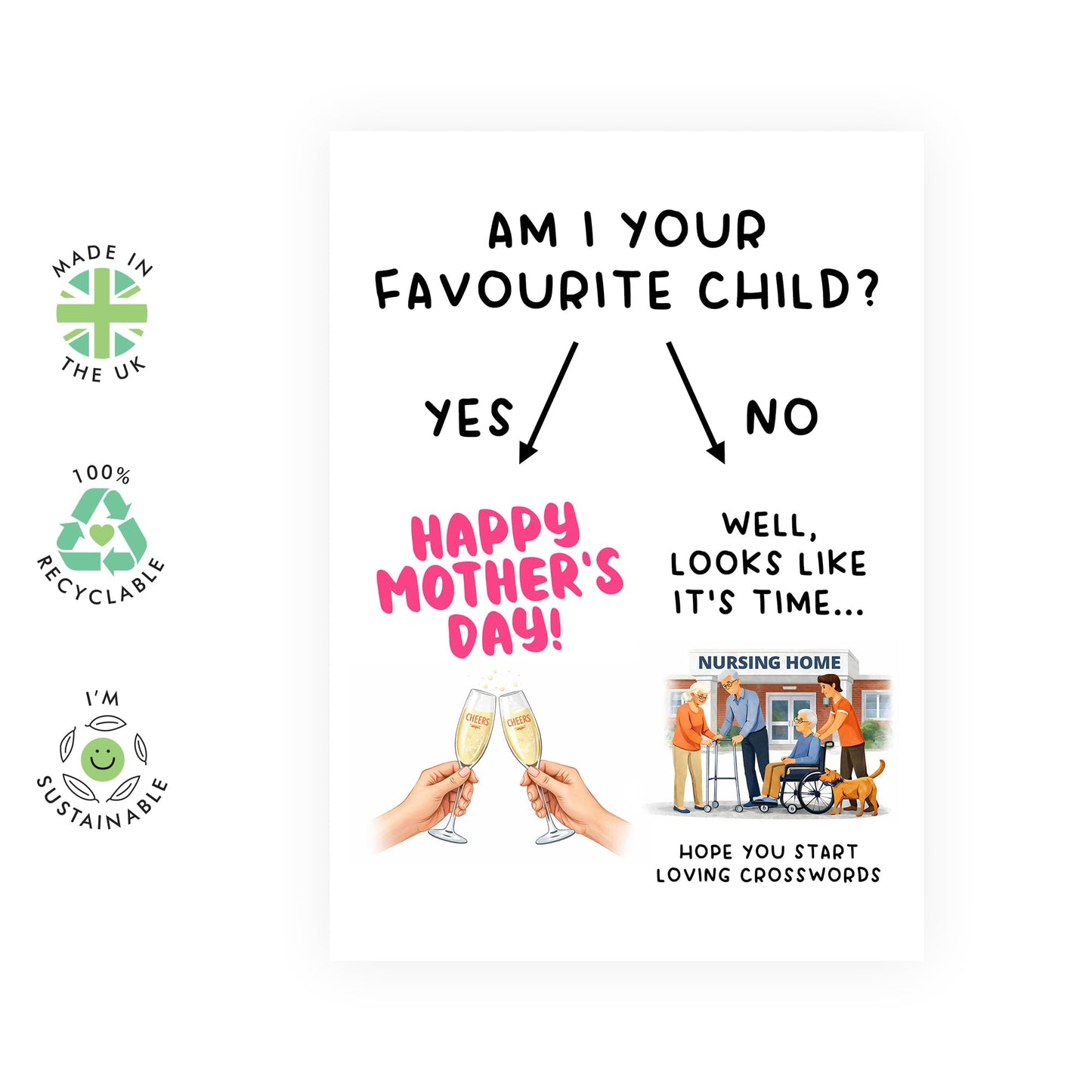 Funny Mother’s Day Card – Am I Your Fave Child – Cheeky Greeting for Mum Ma Mama Women Her from Son Daughter Kids - Champagne Celebration or Nursing Home -Comes with Stickers
