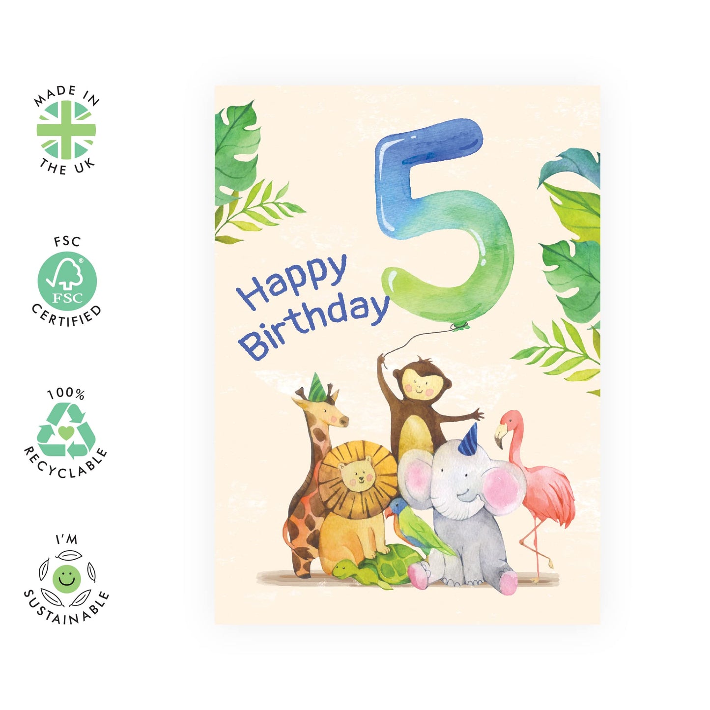 Central 23 5th Birthday Card Boy - 5 Year Old Birthday Card - Cute Wild Animals - Kids Birthday Card - Age Five - Fifth Bday - Comes With Fun Stickers - Made In The UK