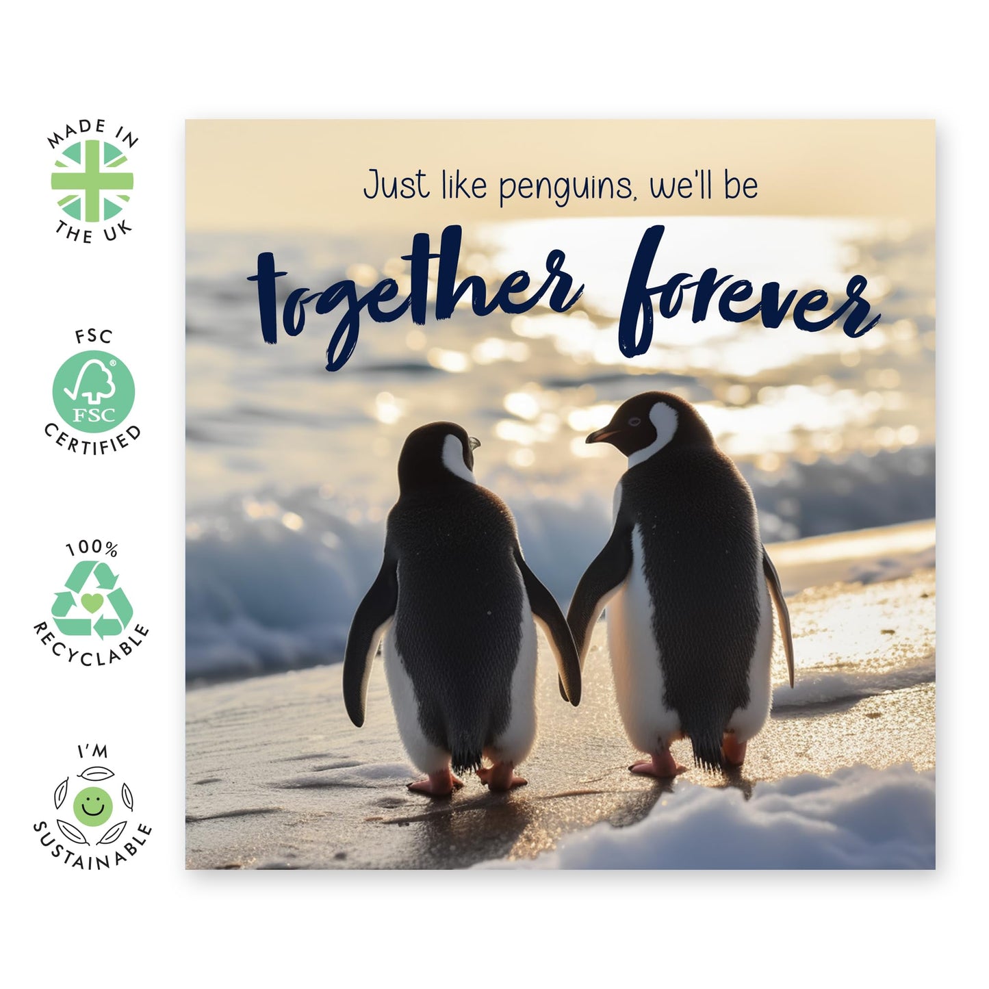 Valentines Day Card Girlfriend Boyfriend - We'll Be Together Forever Penguins - Anniversary Card Couple - Greeting Cards Fiance - Husband Wife - Greeting Cards - Comes With Fun Stickers By Central 23