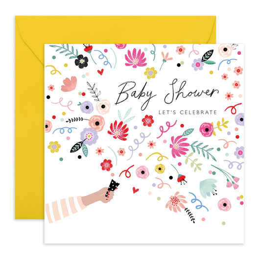 Baby Shower Card For New Baby Boy Or Girl - Let's Celebrate - Pretty Floral Congratulations Card For New Parents - Mum To Be Card - New Baby Card Gifts - Comes With Stickers - By Central 23