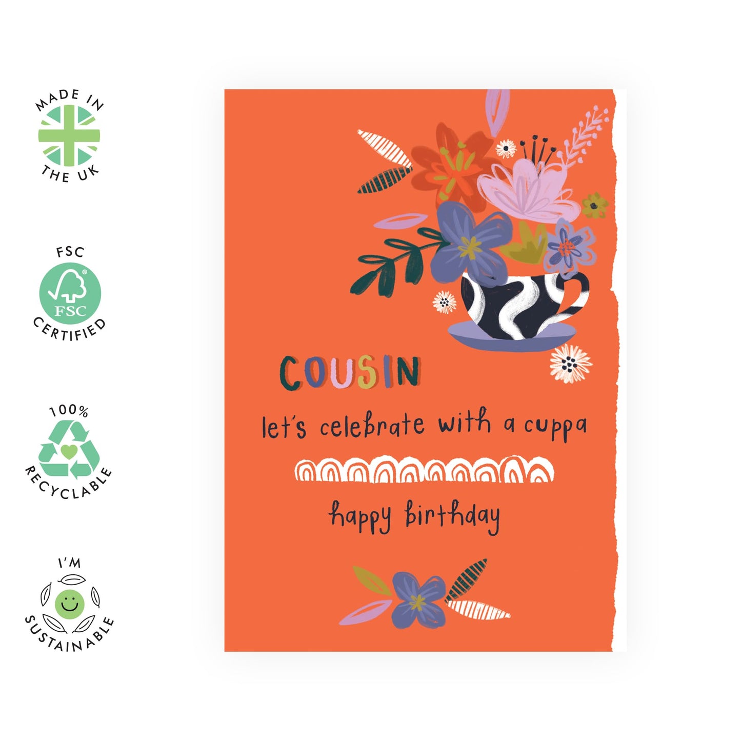 Cousin Birthday Card - Birthday Cousin Orange Bouquet - Pretty Floral Greeting Cards For Her - Flower - Gifts For Women - Floral Birthday Card - Comes With Fun Stickers - By Central 23