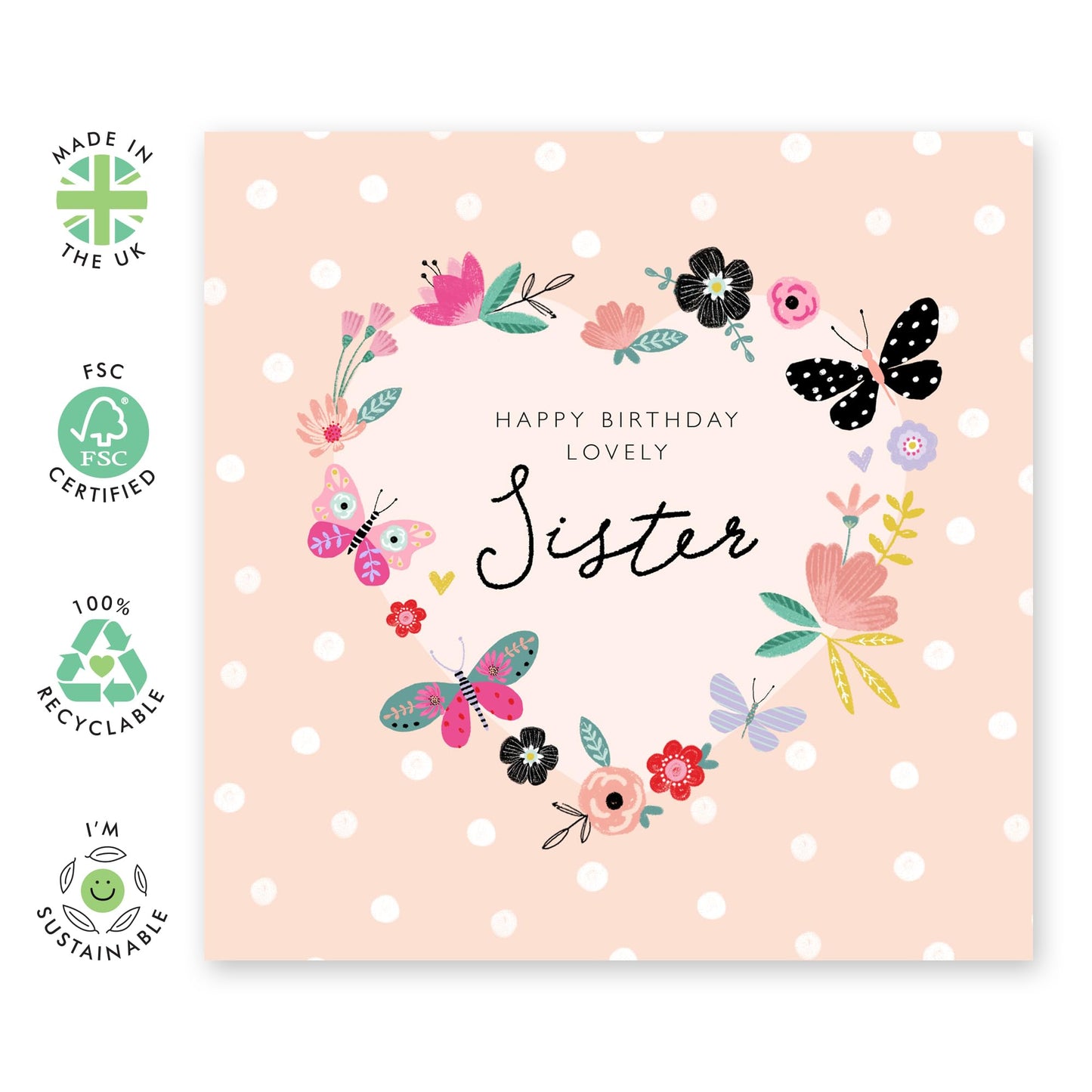 Happy Birthday Sister Cards For Her - Butterfly Love Cards For Women - Sweet Gifts Presents - Sister Birthday Card Floral - Elegant Greeting Cards And Envelopes - Comes With Stickers By Central 23