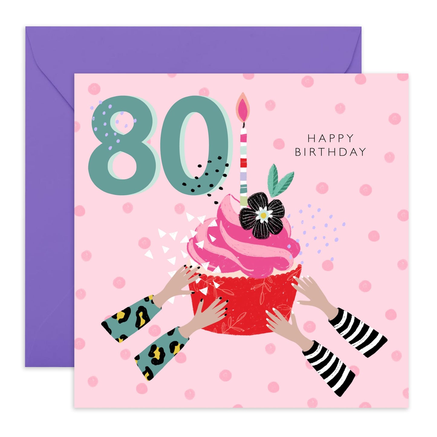 80th Birthday Card For Women - 80th Floral Heart - Grandmother Birthday Greeting Card - Floral Birthday Card Grandmum - Happy Eightieth Birthday Card Grandma - Comes With Fun Stickers By Central 23