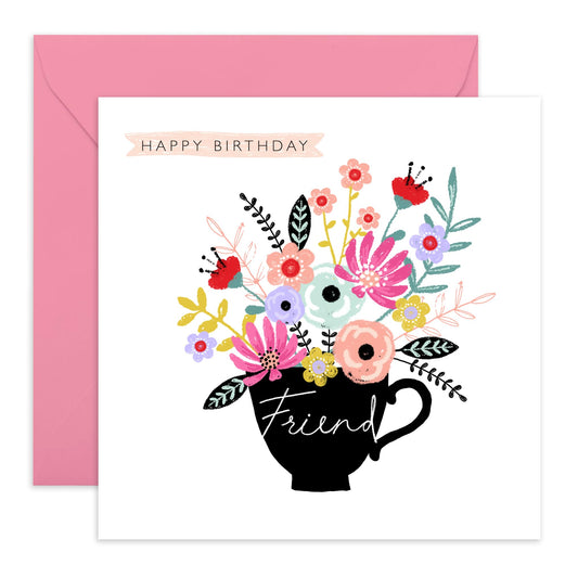 Floral Cards - Gifts For Friends Women Presents - Friend Birthday Cards For Her Womoan - Floral Gift For Female Friends - Comes With Cute Stickers - By Central 23