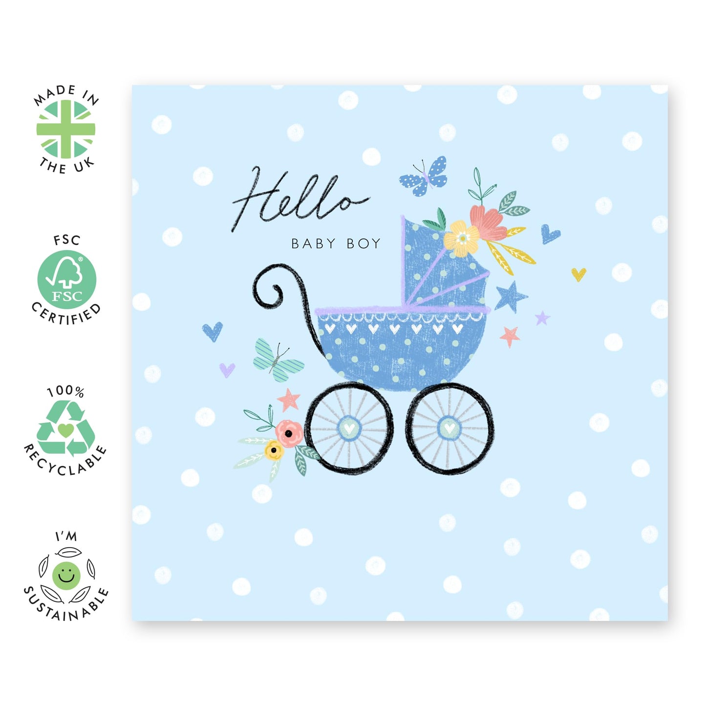 Baby Shower Card For Baby Boy - Greeting Cards For New Parents - Hello Baby Boy - Dad And Mum To Be Card - Congratulations Baby Boy Card - Comes With Stickers - By Central 23