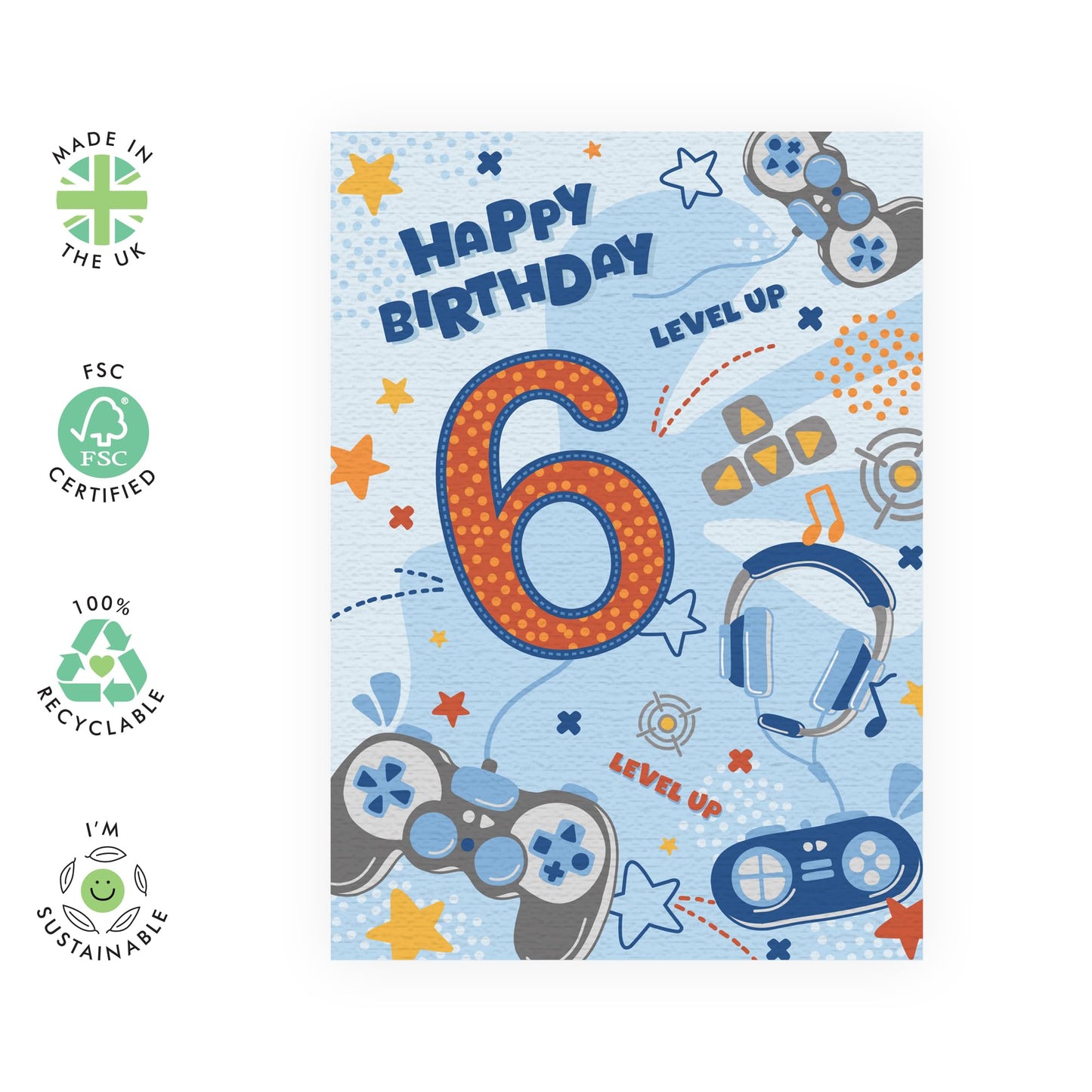 Kids Birthday Card Age 6 - Gamer Birthday Cards For Boys - Happy 6th Birthday Card - 6 Year Old - Video Games Gaming - Gifts For Son Grandson Brother - Comes With Stickers - By Central 23
