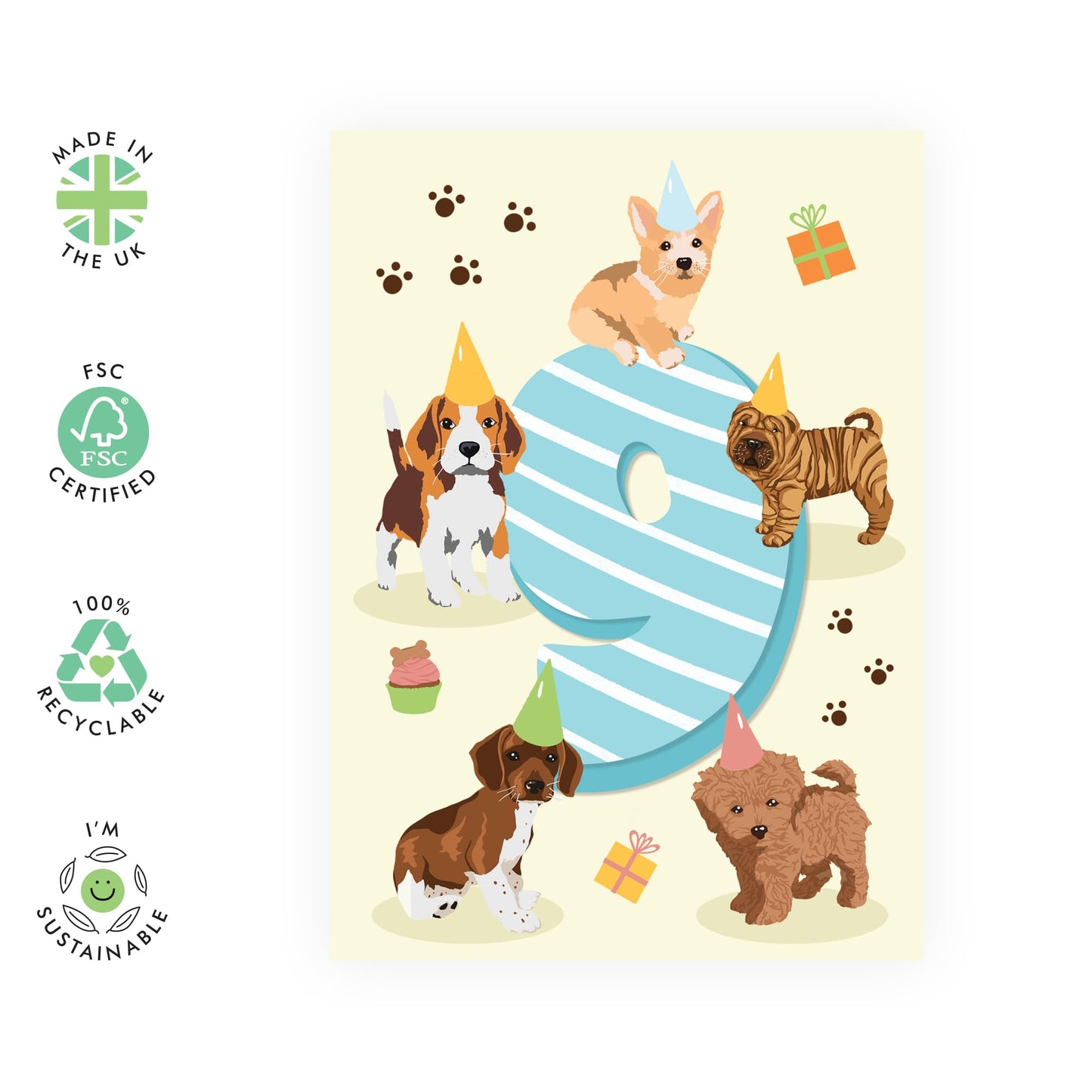 Ninth Birthday Card For Boys - Puppy Birthday Age 9 - Milestone Baby Cards Age Nine - Happy 9th Birthday Greeting Card For Kids - Nine Years Old Puppy - Child - Comes With Sticker By Central 23