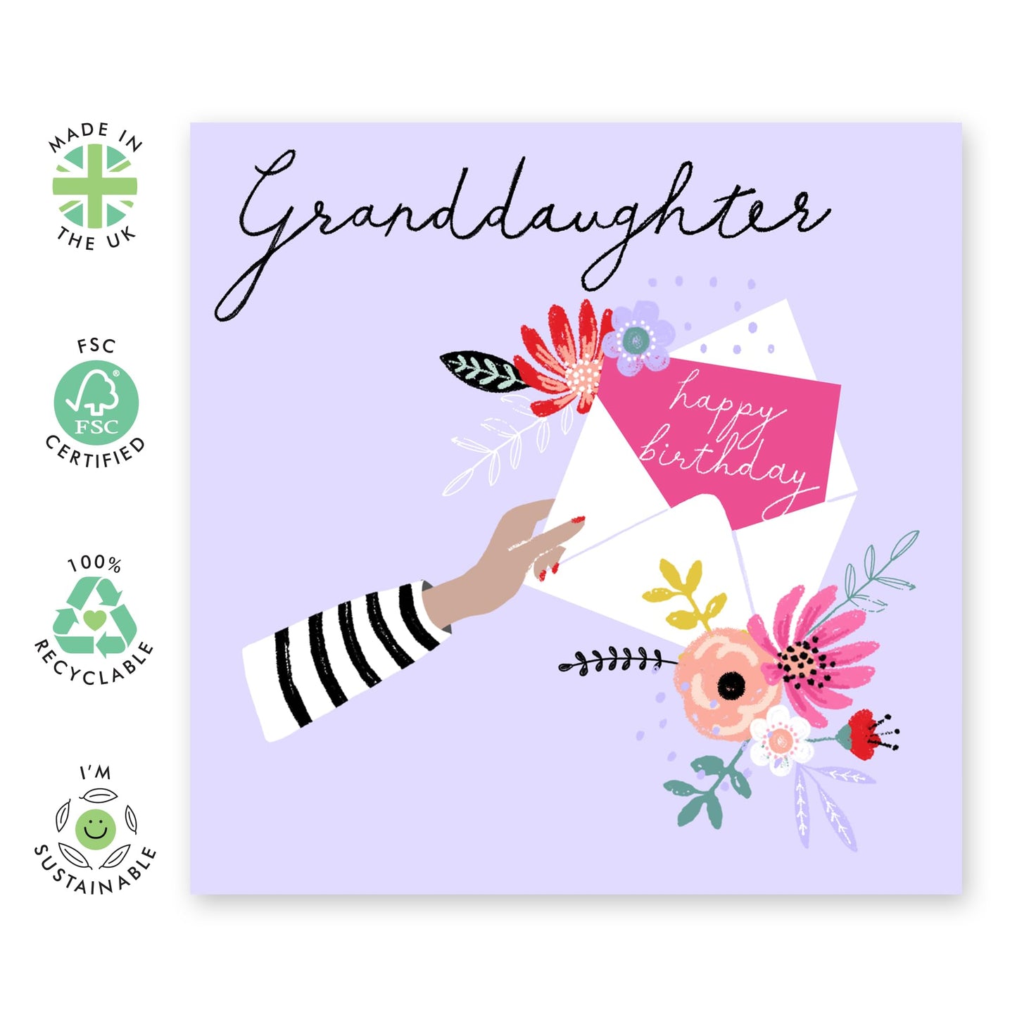 Purple Birthday Cards For Women - Granddaughter Birthday Cards For Her - Floral Cards And Envelopes For Girls - Granddaughter Gifts - Comes With Fun Stickers By Central 23