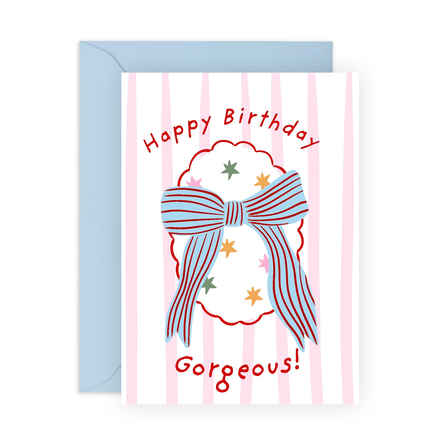 Elegant Happy Birthday Card for Her - Gorgeous Design with Blue Bow - Beautiful Birthday Greeting for Friends, Family, Wife, or Girlfriend - Comes with Fun Stickers
