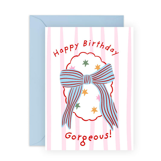 Elegant Happy Birthday Card for Her - Gorgeous Design with Blue Bow - Beautiful Birthday Greeting for Friends, Family, Wife, or Girlfriend - Comes with Fun Stickers