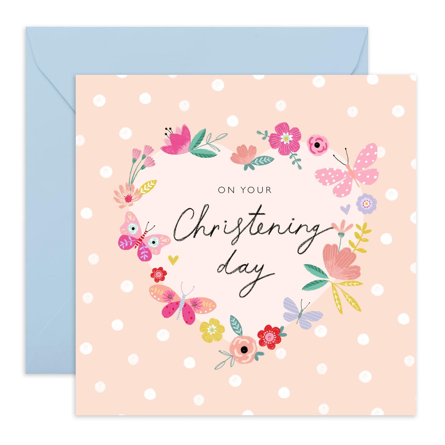 Christening Card For Baby Girl - Butterflies Christening Day - Dedication Day Card Baby - Baptismal Card For Niece - Granddaughter - Gift From Aunt Uncle - Comes With Fun Stickers By Central 23