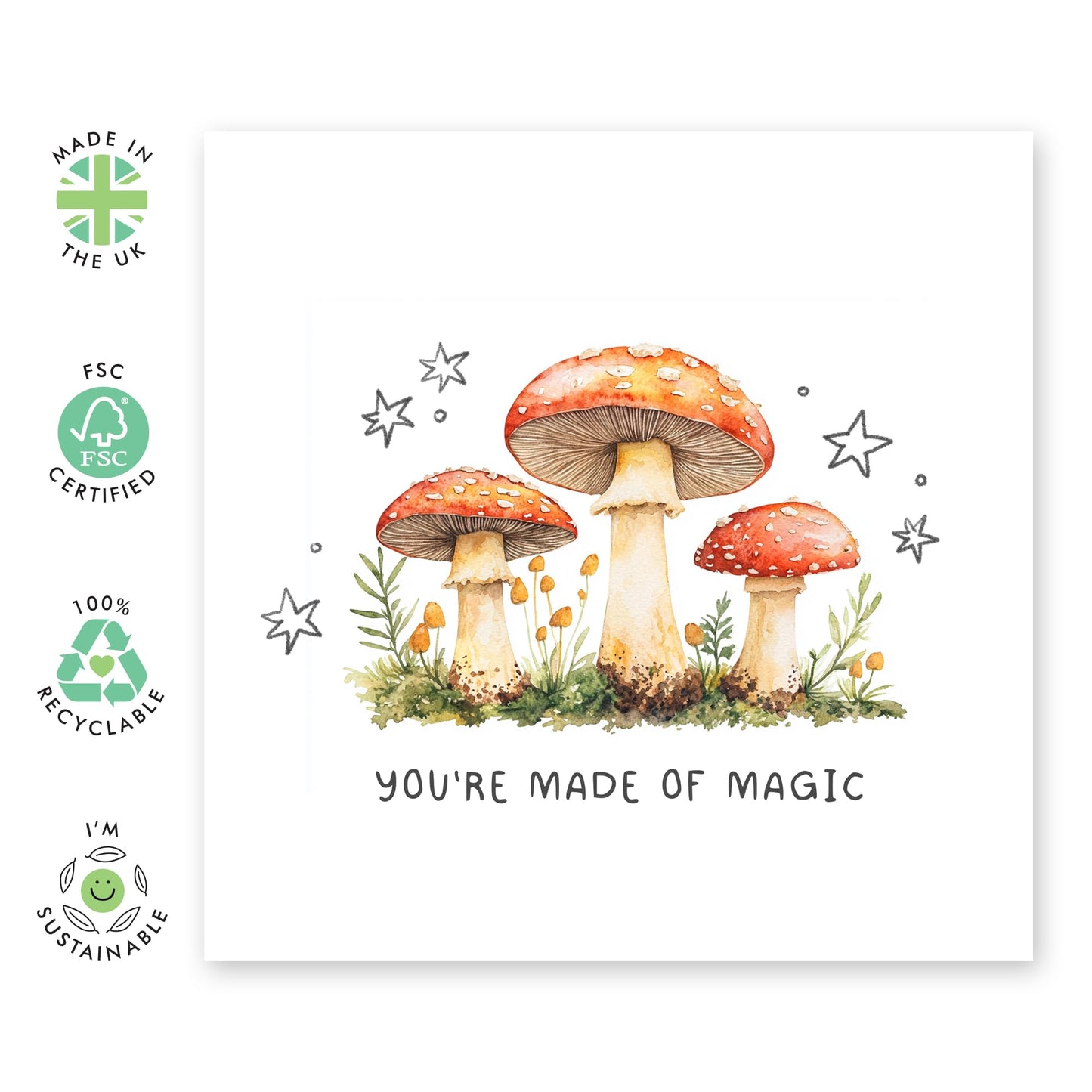 Congratulations Card Mushrooms - 'Made Of Magic' - Gifts for Graduates, Passers, Coworkers, Colleagues, Friends, Son, Daughter, Niece, Nephew - Magical Card - Comes with Fun Stickers