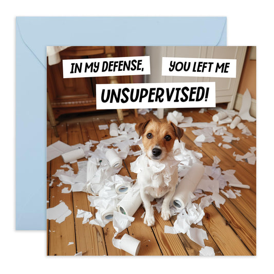 Greeting Card - PUPPY UNSUPERVISED' - Perfect for Adding a Fun and Playful Twist to Any Occasion - Ideal for Dog Lovers and Bringing a Smile with a Hint of Mischief - Comes With Stickers By Central 23