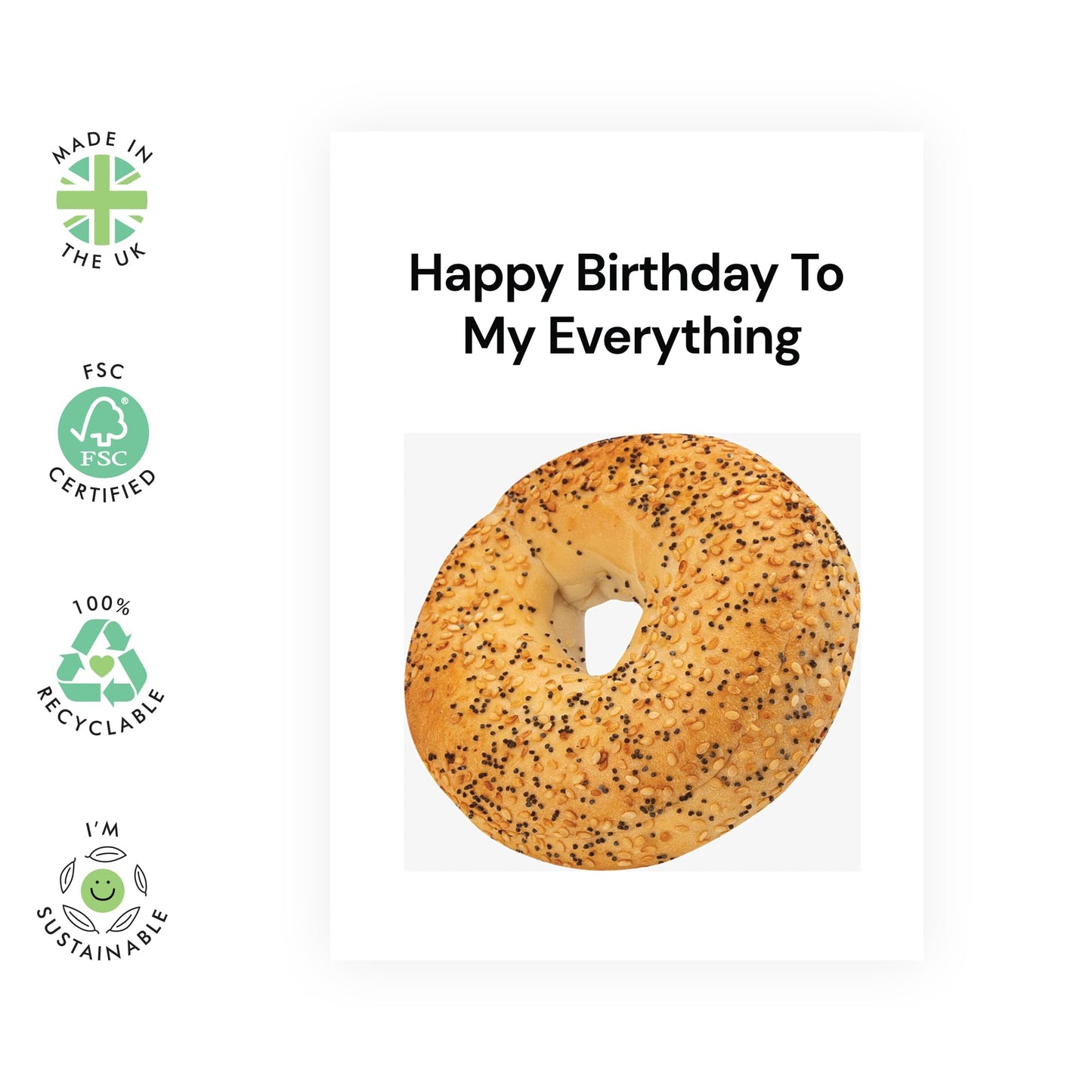 Wife Birthday Card - My Everything Bagel - Sweet Birthday Cards For Boyfriend Girlfriend Husband - For Daughter Or Son - Romantic Gifts For Him Her - Comes With Stickers - By Central 23
