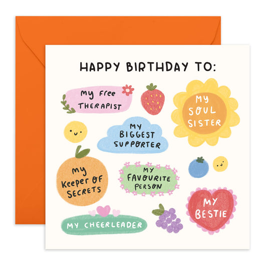 Cute Birthday Card for Girls - 'Birthday Bestie List' - Presents for Best Friend, Girlfriend, Sister, Sis, Her - Girly Design - Comes with Fun Stickers