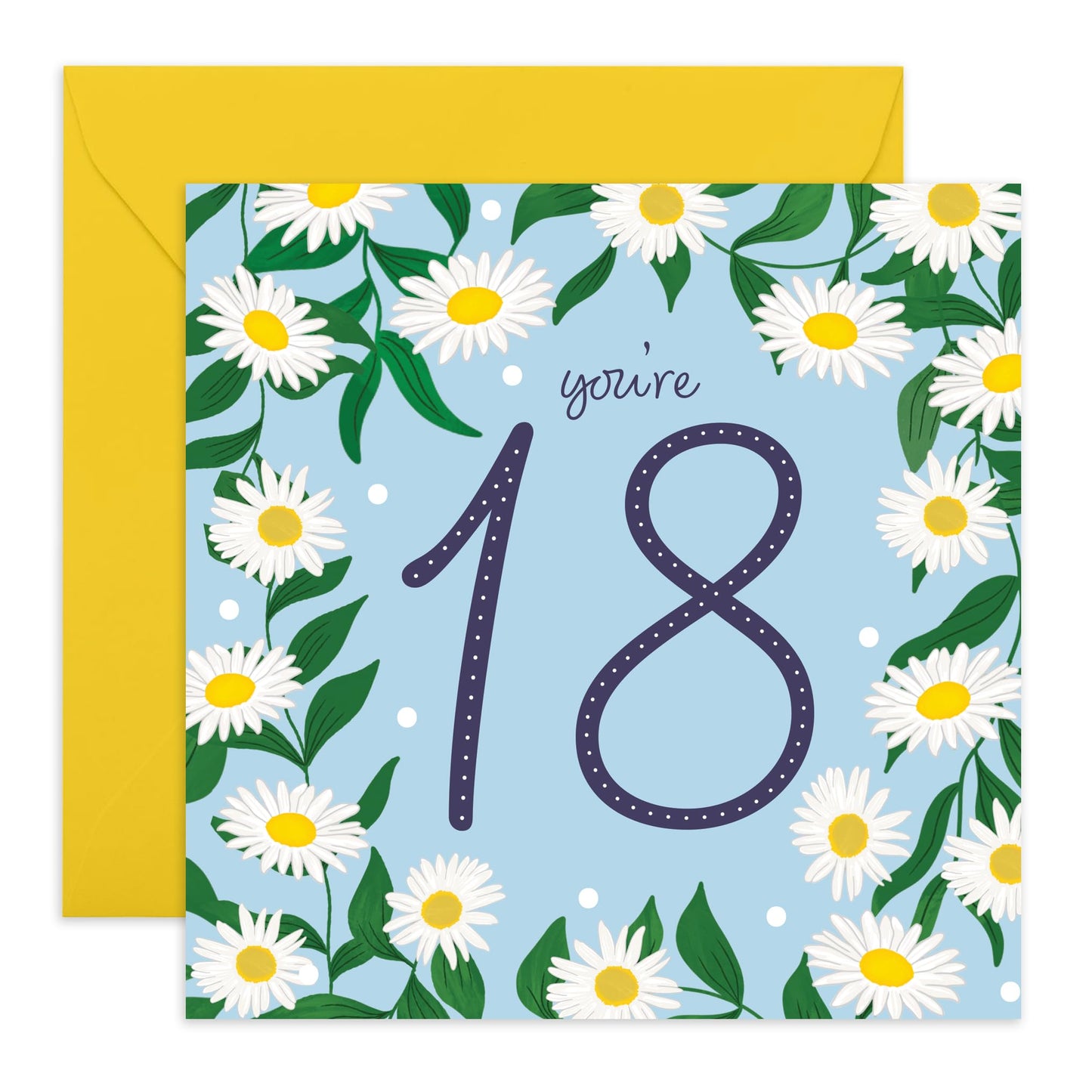 18th Birthday Card - Daisy Chain 18 - Happy Eighteenth Birthday Cards - Floral Birthday Card - 18 Year Old Gifts For Best Friend Women Him Her - Comes With Fun Stickers - By Central 23