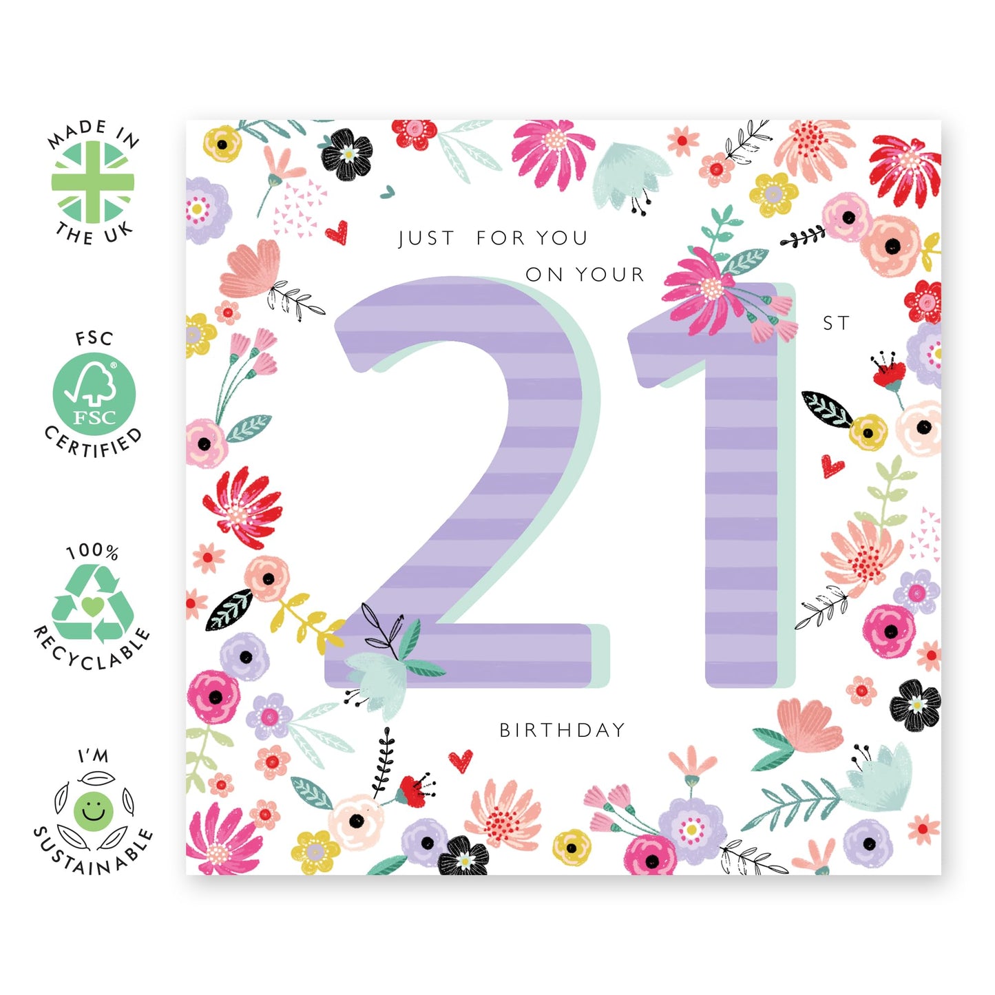 Floral Birthday Card For Age 21 - 21st Birthday Florals - Twenty-first Birthday Greeting Cards - Happy 21st Birthday Cards Daughter - Gifts For Sister Niece - Comes With Fun Stickers By Central 23