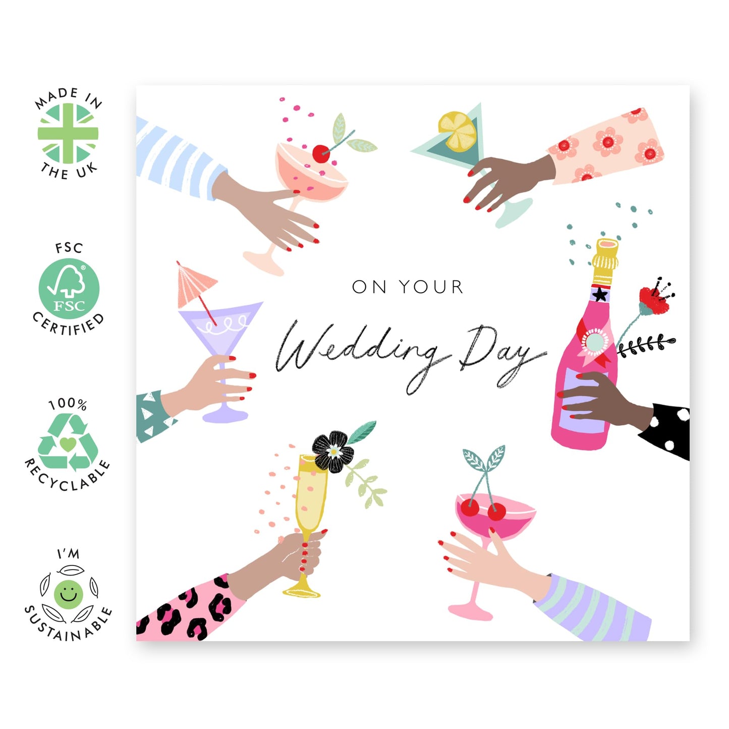 Best Wishes Gift For Him Her - On Your Wedding Day Cocktails - Wedding Cards For Bride And Groom - Floral Greeting Card - Congratulations Card For Men Women - Comes With Stickers By Central 23